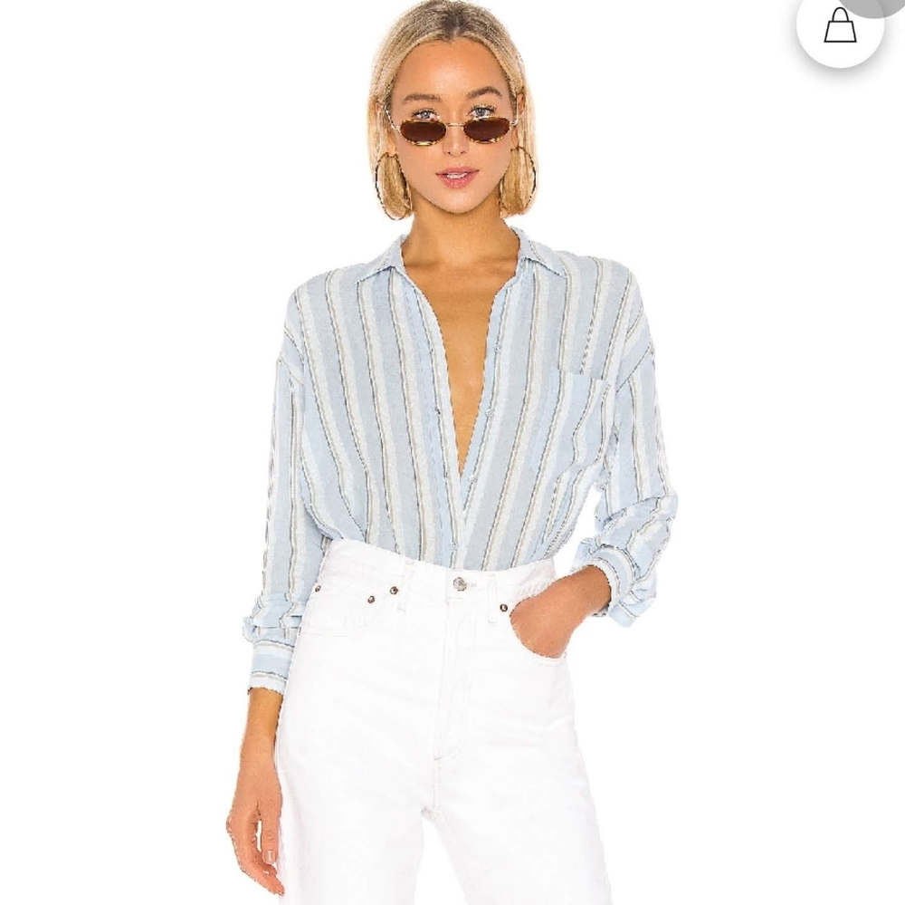 Vince Linen Blend Button up Striped Shirt